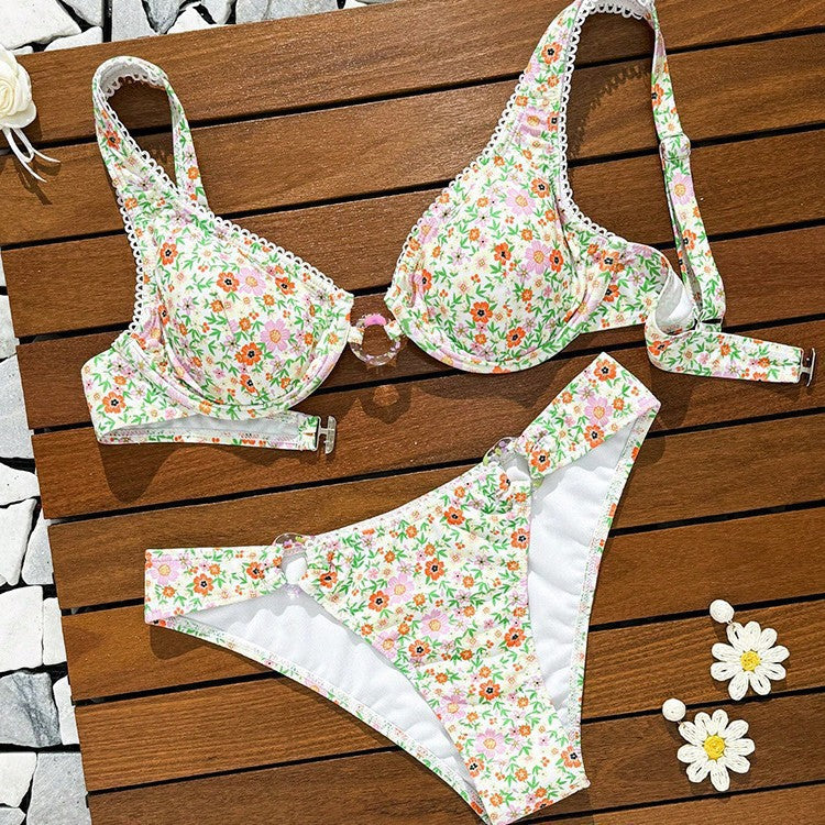 Yellow Floral Padded Underwire Bikini Set