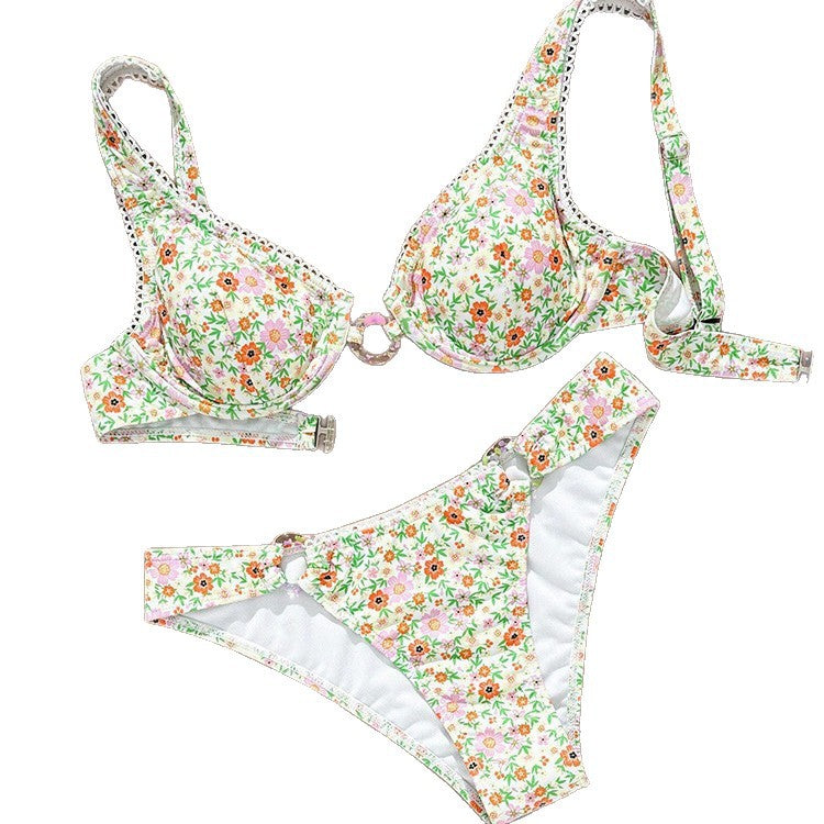 Yellow Floral Padded Underwire Bikini Set