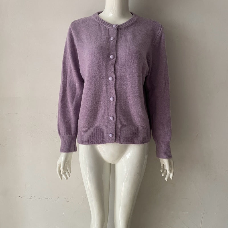 Vienna Wool Round-Neck Button-Up Cardigan