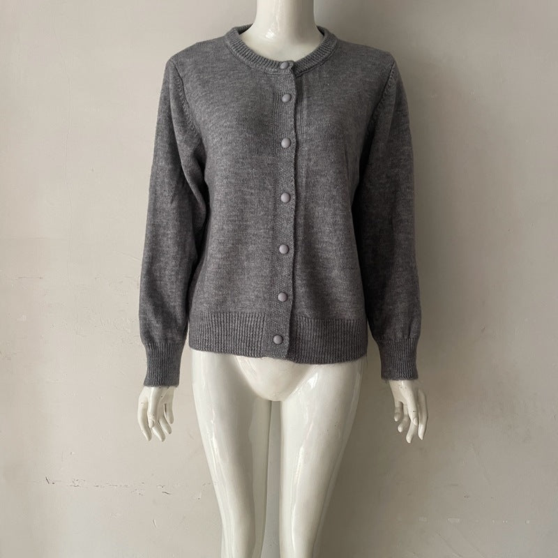 Vienna Wool Round-Neck Button-Up Cardigan