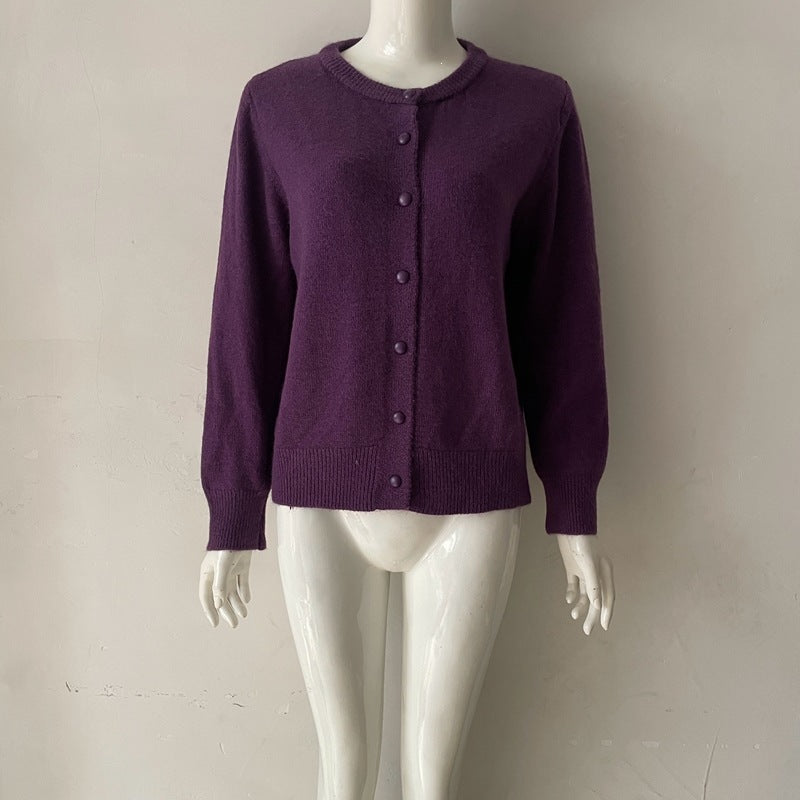 Vienna Wool Round-Neck Button-Up Cardigan