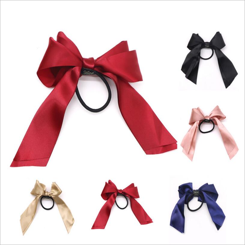 1pcs Women Rubber Bands Tiara Satin Ribbon Bow Hair Band Rope Scrunchie Ponytail Holder Gum for Hair Accessories Elastic