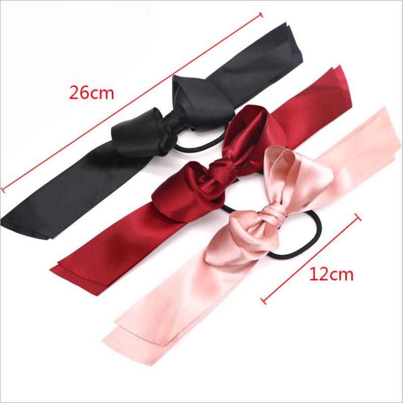 1pcs Women Rubber Bands Tiara Satin Ribbon Bow Hair Band Rope Scrunchie Ponytail Holder Gum for Hair Accessories Elastic