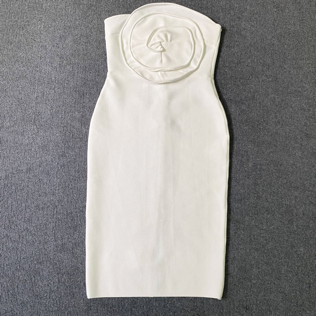 Julia Strapless Rosette Midi Dress