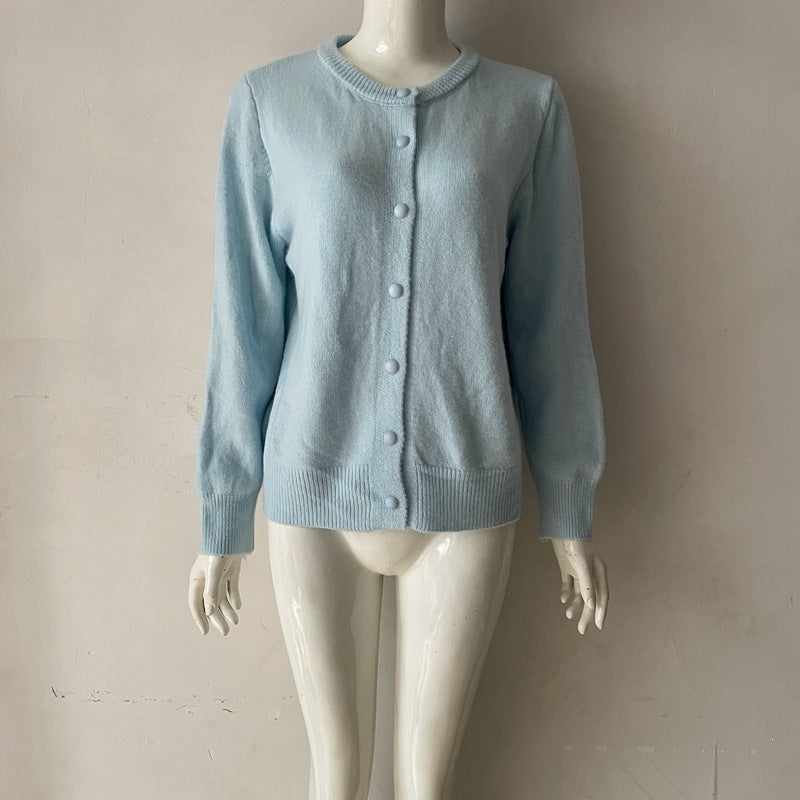 Vienna Wool Round-Neck Button-Up Cardigan