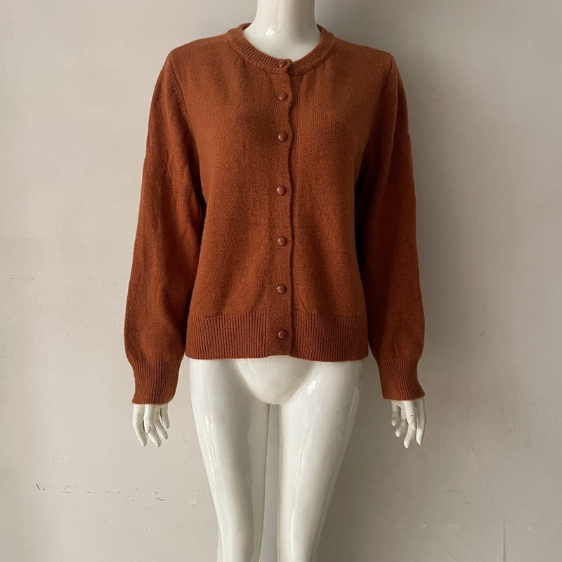 Vienna Wool Round-Neck Button-Up Cardigan