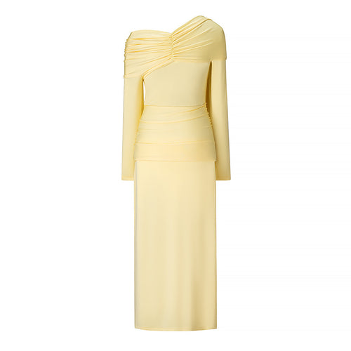 Becca Asymmetric Draped Long Sleeve Maxi Dress