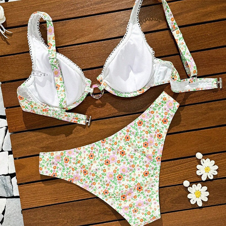 Yellow Floral Padded Underwire Bikini Set