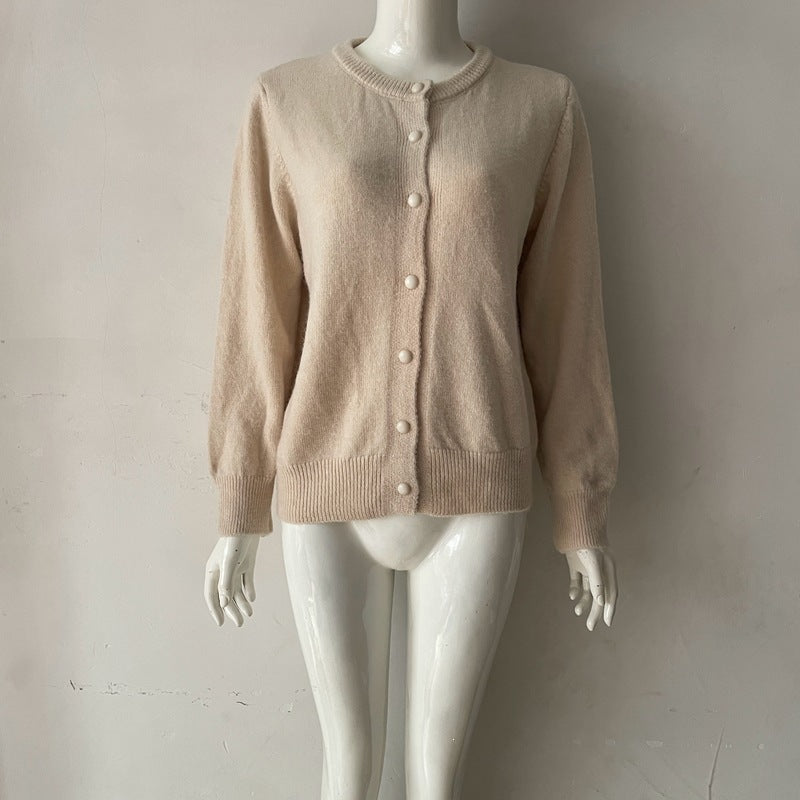 Vienna Wool Round-Neck Button-Up Cardigan