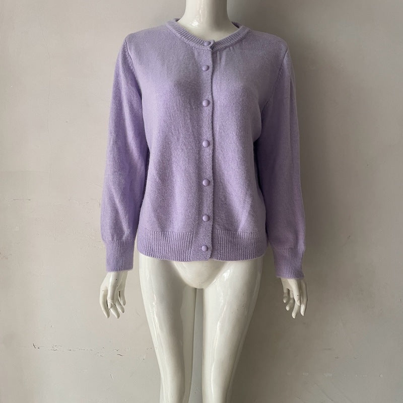 Vienna Wool Round-Neck Button-Up Cardigan