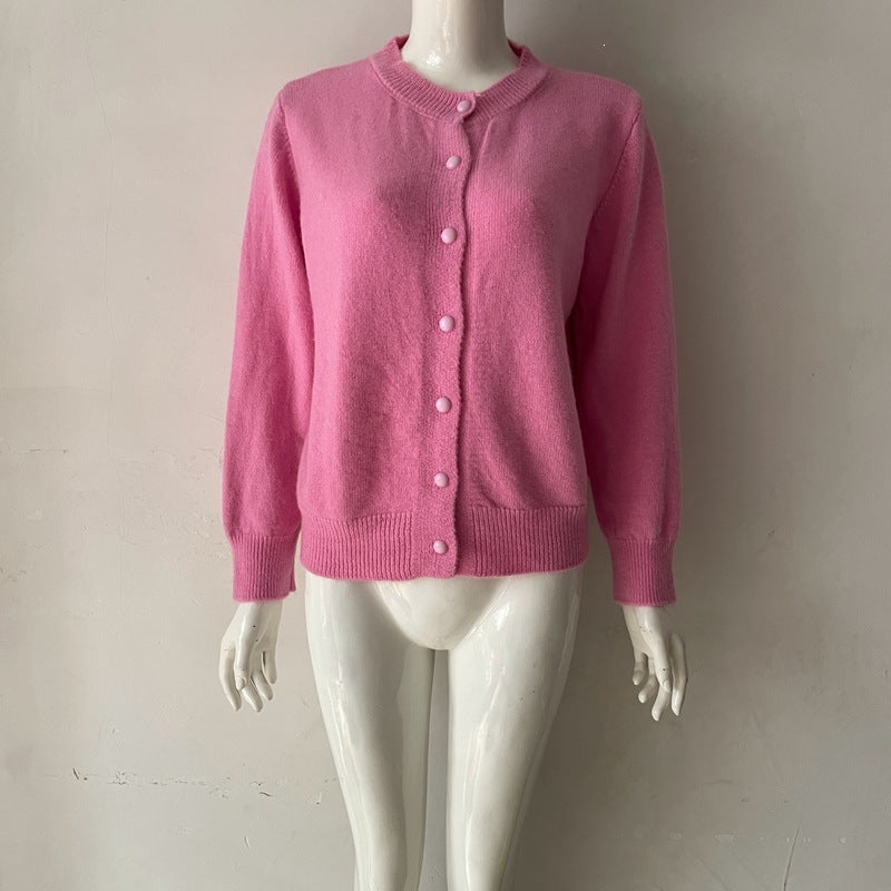 Vienna Wool Round-Neck Button-Up Cardigan