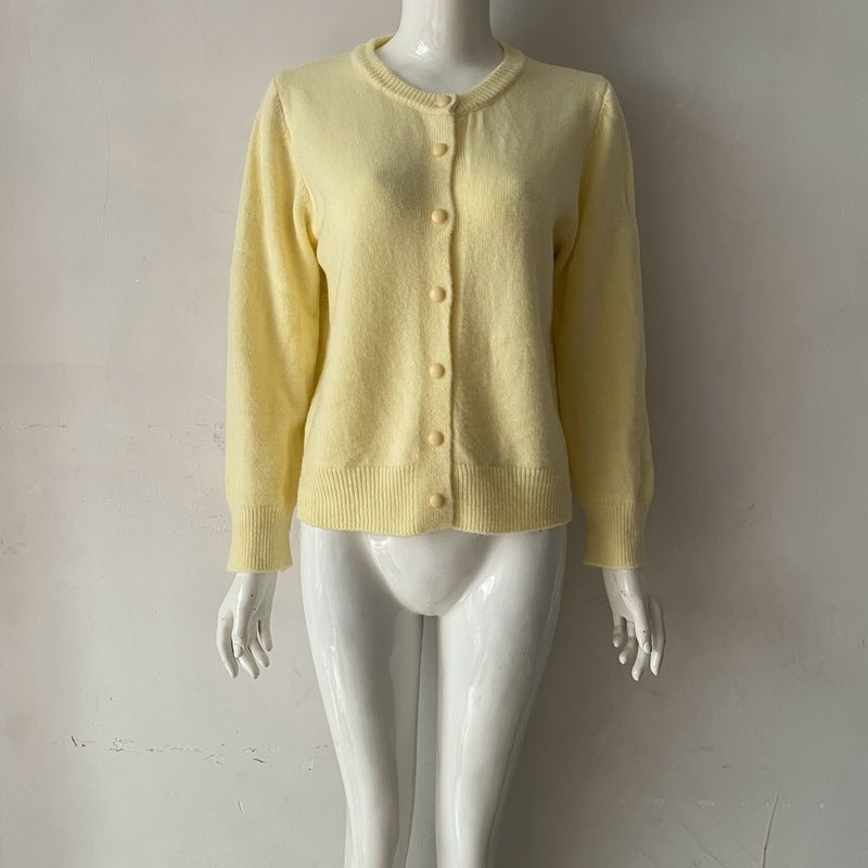 Vienna Wool Round-Neck Button-Up Cardigan