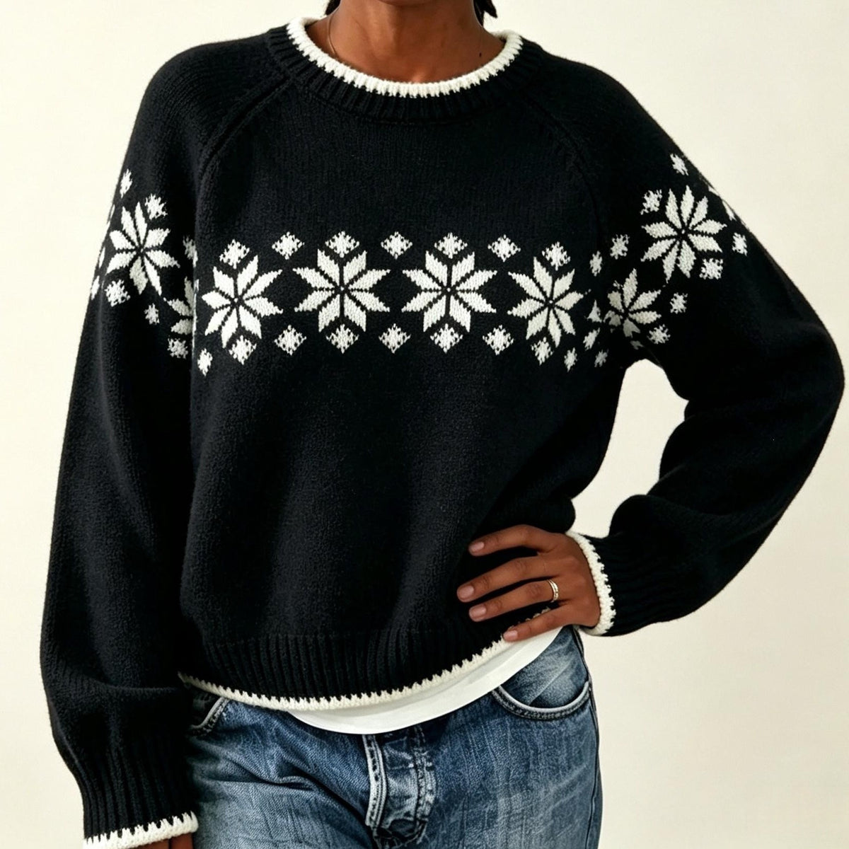 Willa Snowflake Crew-Neck Knit Sweater
